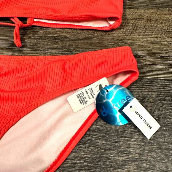 Decree Women's Coral Orange Ribbed Medium Coverage Low Rise Bikini Set Sz XL NWT - Picture 3 of 4